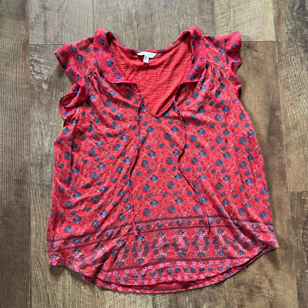 Women's Lucky Brand Red Floral Short Sleeve Tee L